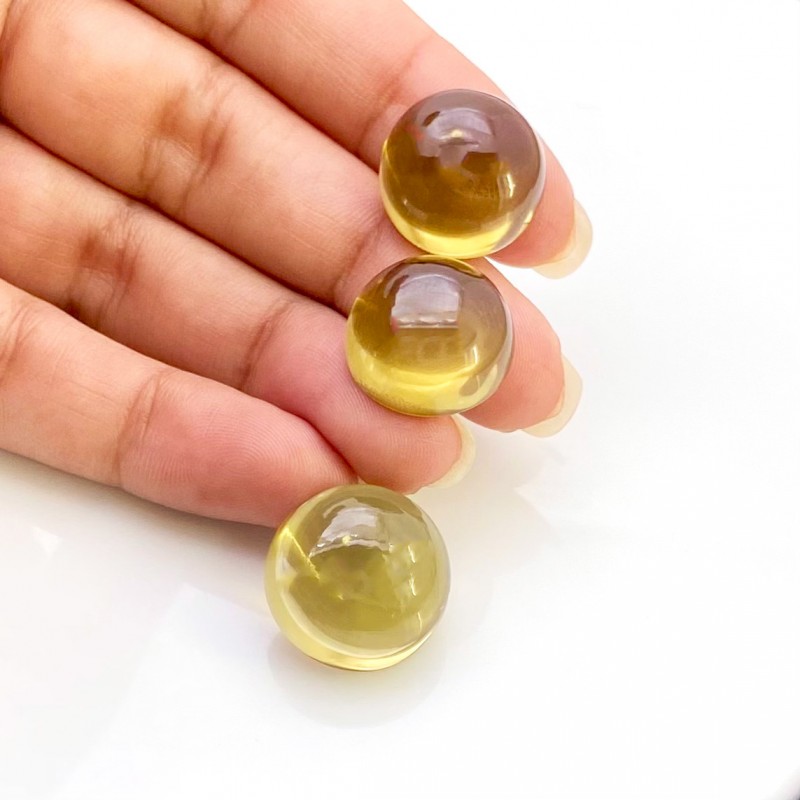 54.70 Cts. Olive Quartz 16-17mm Smooth Round Shape AAA Grade Matched Cabochons Set - Total 3 Pcs.