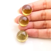 54.70 Cts. Olive Quartz 16-17mm Smooth Round Shape AAA Grade Matched Cabochons Set - Total 3 Pcs.