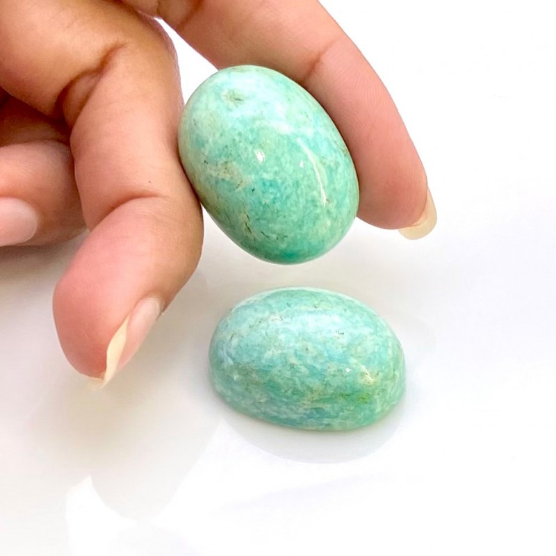 82.60 Carat Amazonite 25x19.5mm Smooth Oval Shape AAA Grade Cabochons Parcel - Total 2 Pcs.