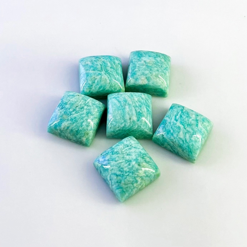 111.50 Cts. Amazonite 15mm Smooth Square Shape AA Grade Cabochons Parcel - Total 6 Pcs.