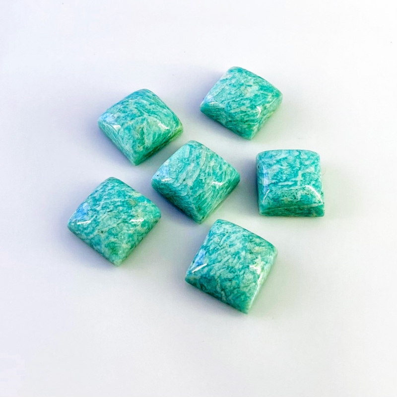 111.50 Cts. Amazonite 15mm Smooth Square Shape AA Grade Cabochons Parcel - Total 6 Pcs.