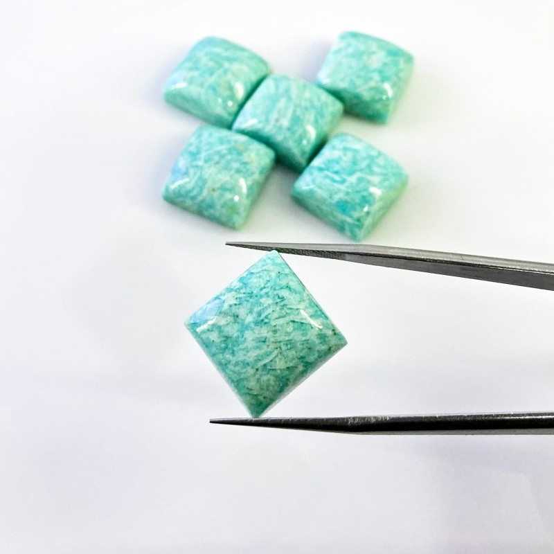 111.50 Cts. Amazonite 15mm Smooth Square Shape AA Grade Cabochons Parcel - Total 6 Pcs.