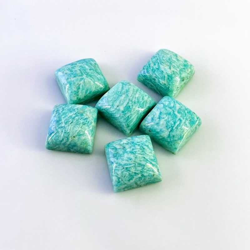 111.50 Cts. Amazonite 15mm Smooth Square Shape AA Grade Cabochons Parcel - Total 6 Pcs.