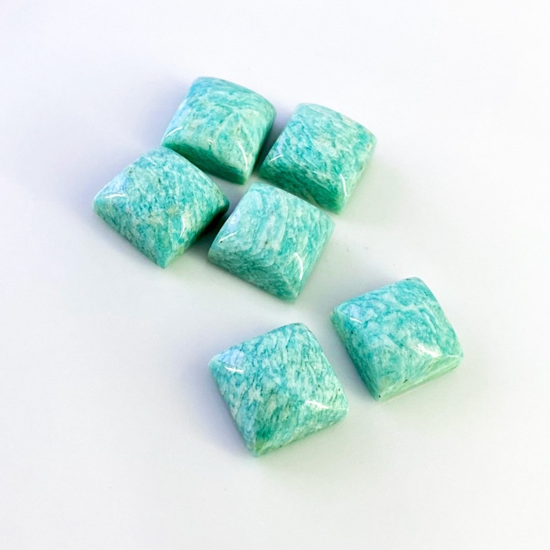 111.50 Cts. Amazonite 15mm Smooth Square Shape AA Grade Cabochons Parcel - Total 6 Pcs.