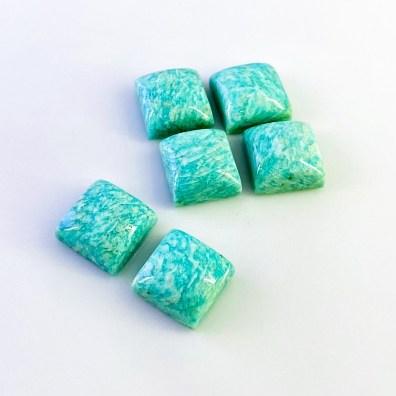 111.50 Cts. Amazonite 15mm Smooth Square Shape AA Grade Cabochons Parcel - Total 6 Pcs.