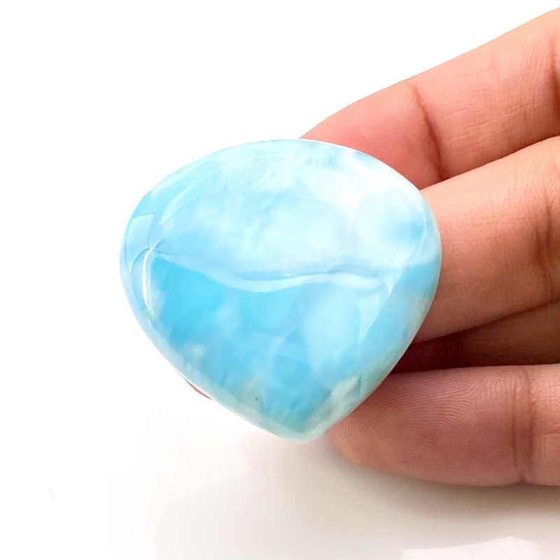 83.50 Carat Larimar 33mm Smooth Heart Shape AA Grade Loose Cabochon - Total 1 Pc.