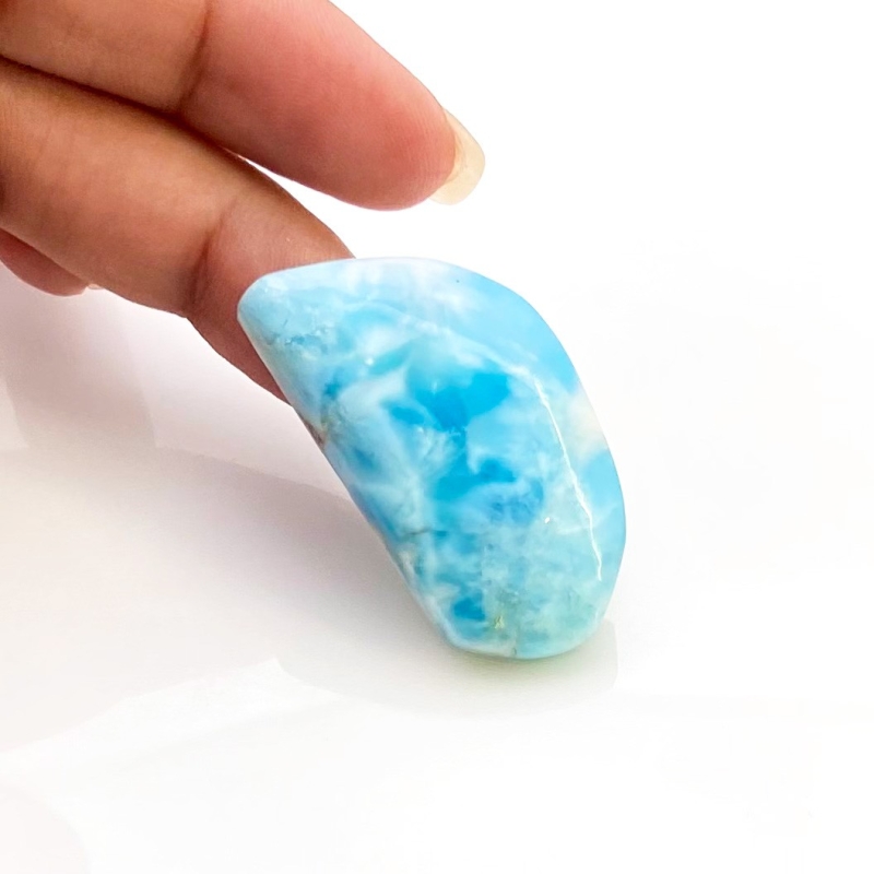 53 Carat Larimar 39x21mm Smooth Fancy Shape AA Grade Loose Cabochon - Total 1 Pc.