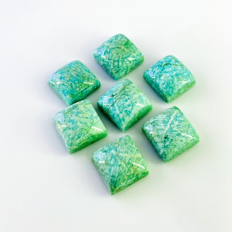 127.75 Cts. Amazonite 15mm Smooth Square Shape AA Grade Cabochons Parcel - Total 7 Pcs.