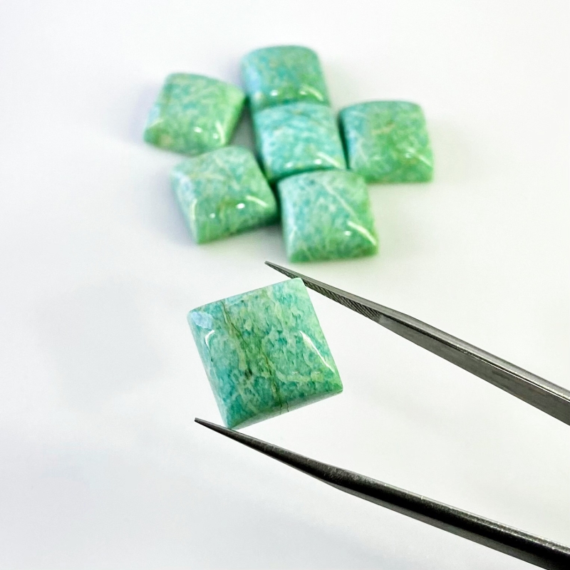 127.75 Cts. Amazonite 15mm Smooth Square Shape AA Grade Cabochons Parcel - Total 7 Pcs.