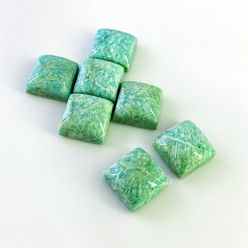 127.75 Cts. Amazonite 15mm Smooth Square Shape AA Grade Cabochons Parcel - Total 7 Pcs.