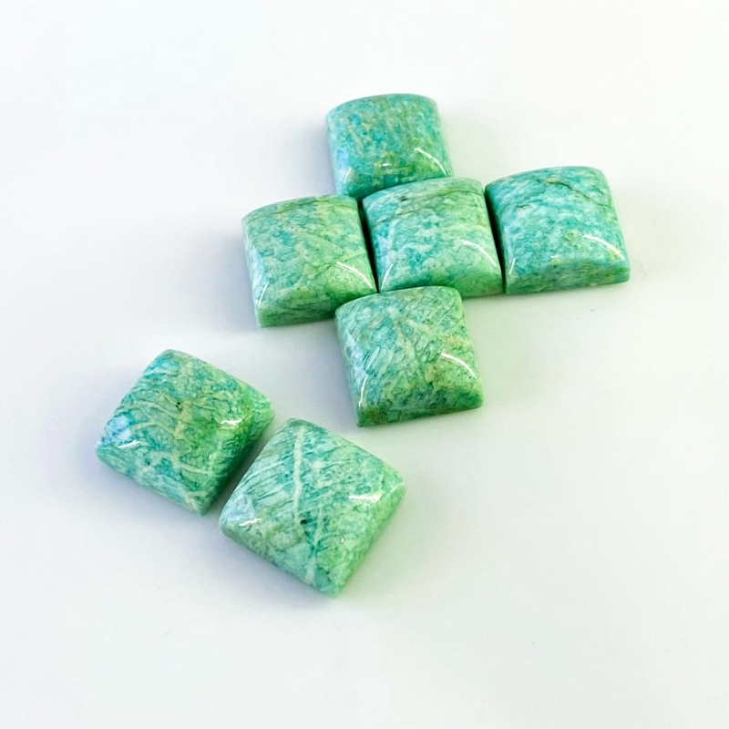 127.75 Cts. Amazonite 15mm Smooth Square Shape AA Grade Cabochons Parcel - Total 7 Pcs.