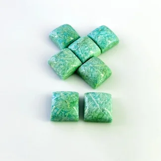 127.75 Cts. Amazonite 15mm Smooth Square Shape AA Grade Cabochons Parcel - Total 7 Pcs.