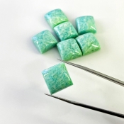 129.85 Cts. Amazonite 15mm Smooth Square Shape AA Grade Cabochons Parcel - Total 7 Pcs.