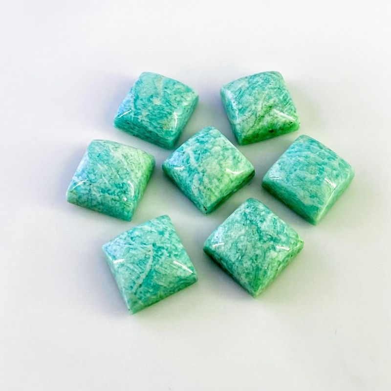 129.85 Cts. Amazonite 15mm Smooth Square Shape AA Grade Cabochons Parcel - Total 7 Pcs.