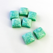 129.85 Cts. Amazonite 15mm Smooth Square Shape AA Grade Cabochons Parcel - Total 7 Pcs.