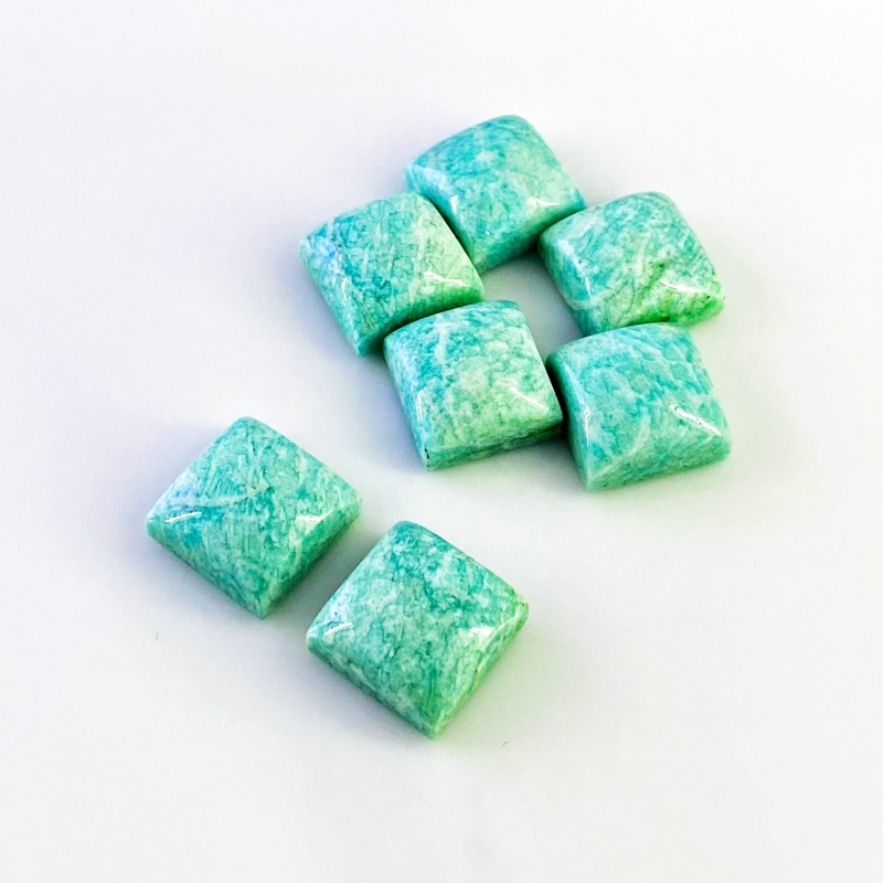 129.85 Cts. Amazonite 15mm Smooth Square Shape AA Grade Cabochons Parcel - Total 7 Pcs.
