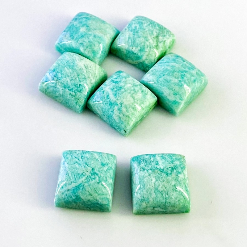 129.85 Cts. Amazonite 15mm Smooth Square Shape AA Grade Cabochons Parcel - Total 7 Pcs.