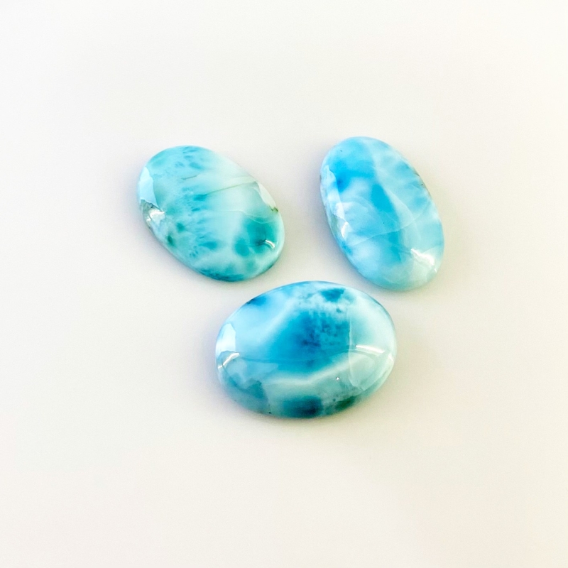 61.30 Carat Larimar 24x16-24x15mm Smooth Oval Shape AA Grade Cabochons Parcel - Total 3 Pcs.