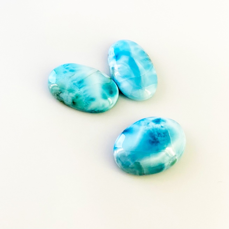 61.30 Carat Larimar 24x16-24x15mm Smooth Oval Shape AA Grade Cabochons Parcel - Total 3 Pcs.