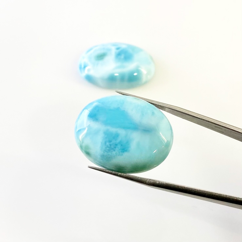 88.55 Carat Larimar 28x22-29x20mm Smooth Oval Shape AA Grade Cabochons Parcel - Total 2 Pcs.