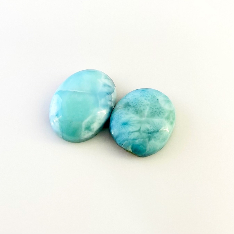 65 Carat Larimar 23x19-26x19mm Smooth Oval Shape AA Grade Cabochons Parcel - Total 2 Pcs.