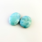65 Carat Larimar 23x19-26x19mm Smooth Oval Shape AA Grade Cabochons Parcel - Total 2 Pcs.