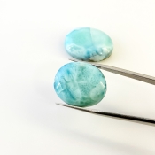 65 Carat Larimar 23x19-26x19mm Smooth Oval Shape AA Grade Cabochons Parcel - Total 2 Pcs.