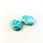 65 Carat Larimar 23x19-26x19mm Smooth Oval Shape AA Grade Cabochons Parcel - Total 2 Pcs.