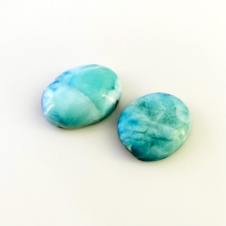65 Carat Larimar 23x19-26x19mm Smooth Oval Shape AA Grade Cabochons Parcel - Total 2 Pcs.