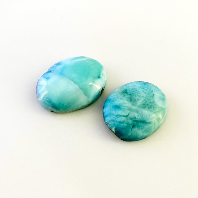 65 Carat Larimar 23x19-26x19mm Smooth Oval Shape AA Grade Cabochons Parcel - Total 2 Pcs.