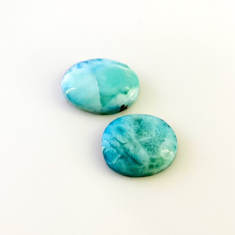 65 Carat Larimar 23x19-26x19mm Smooth Oval Shape AA Grade Cabochons Parcel - Total 2 Pcs.