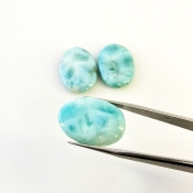 53.65 Carat Larimar 24x17mm Smooth Oval Shape AA Grade Cabochons Parcel - Total 3 Pcs.