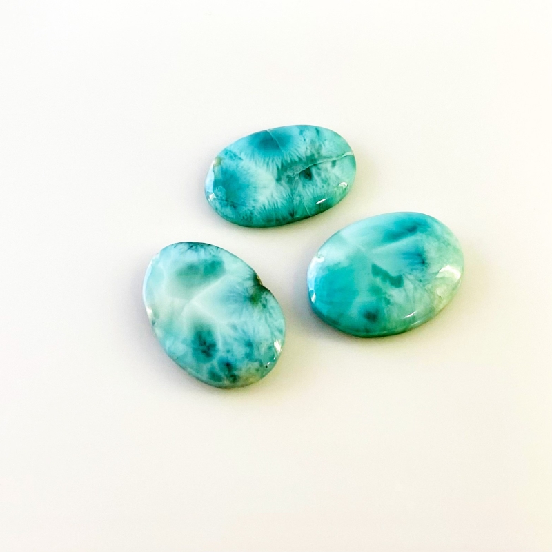 53.65 Carat Larimar 24x17mm Smooth Oval Shape AA Grade Cabochons Parcel - Total 3 Pcs.