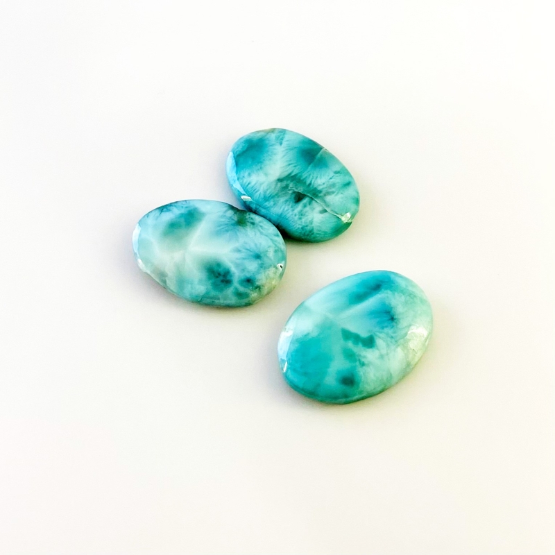 53.65 Carat Larimar 24x17mm Smooth Oval Shape AA Grade Cabochons Parcel - Total 3 Pcs.