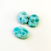 53.65 Carat Larimar 24x17mm Smooth Oval Shape AA Grade Cabochons Parcel - Total 3 Pcs.
