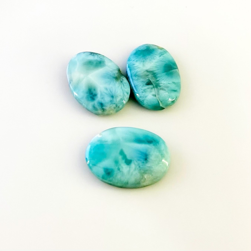 53.65 Carat Larimar 24x17mm Smooth Oval Shape AA Grade Cabochons Parcel - Total 3 Pcs.