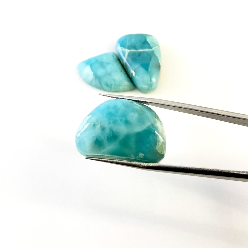 76.6 Carat Larimar 23x17-16x17.5mm Smooth Fancy Shape AA Grade Cabochons Parcel - Total 3 Pcs.