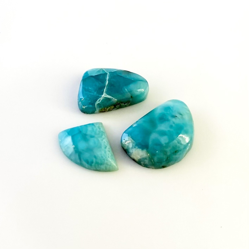 76.6 Carat Larimar 23x17-16x17.5mm Smooth Fancy Shape AA Grade Cabochons Parcel - Total 3 Pcs.