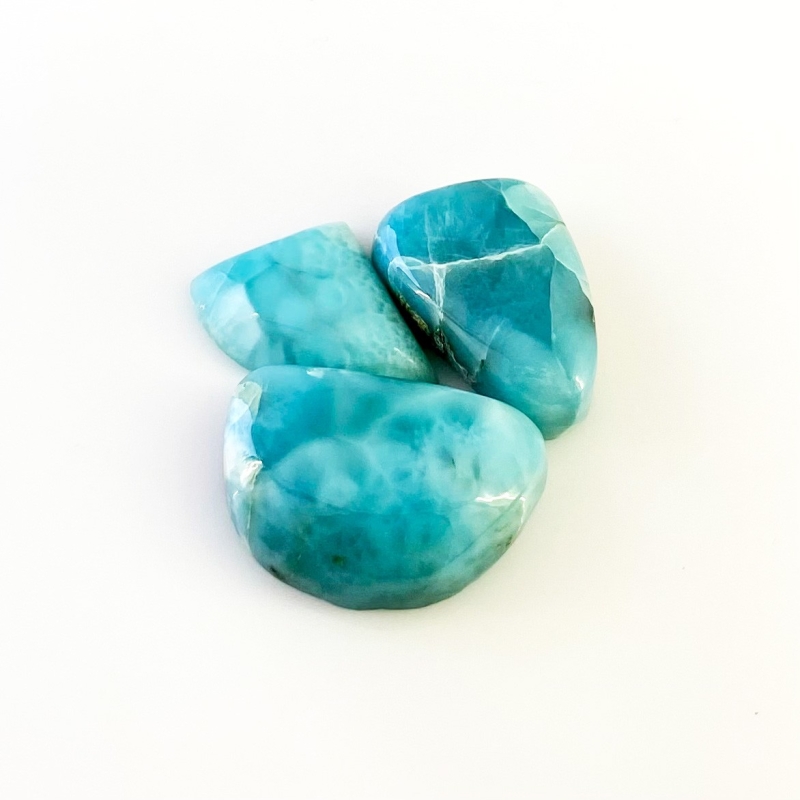 76.6 Carat Larimar 23x17-16x17.5mm Smooth Fancy Shape AA Grade Cabochons Parcel - Total 3 Pcs.