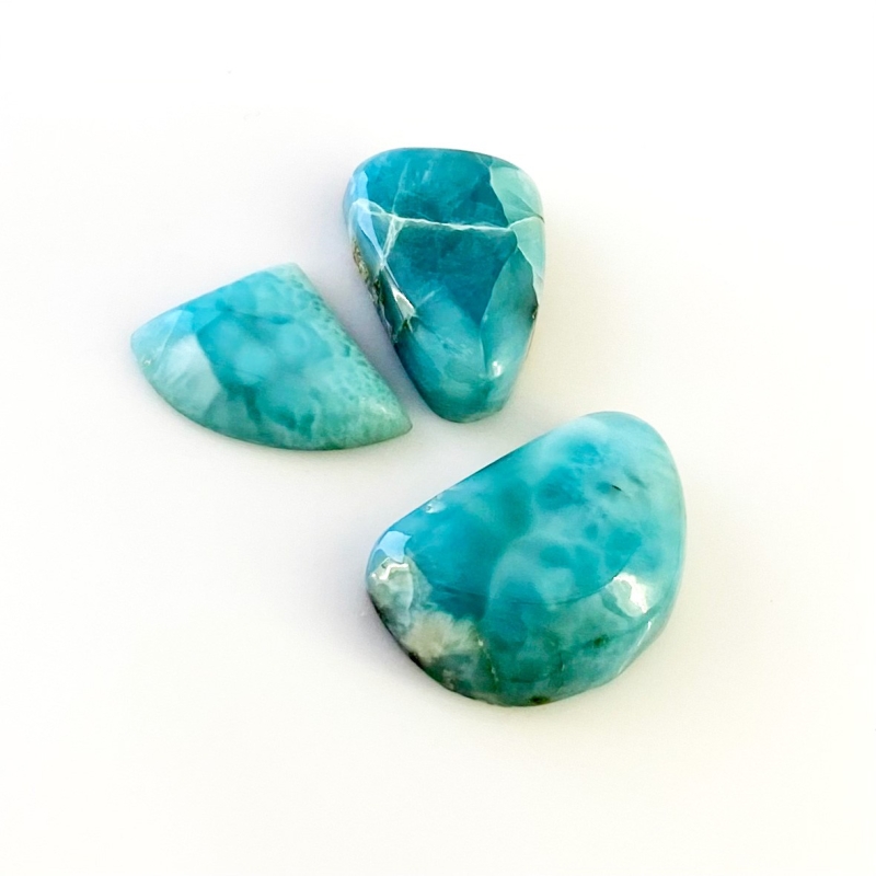 76.6 Carat Larimar 23x17-16x17.5mm Smooth Fancy Shape AA Grade Cabochons Parcel - Total 3 Pcs.