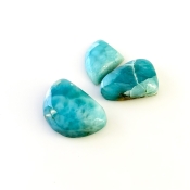 76.6 Carat Larimar 23x17-16x17.5mm Smooth Fancy Shape AA Grade Cabochons Parcel - Total 3 Pcs.