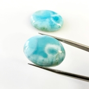 53.55 Carat Larimar 25x18mm Smooth Oval Shape AA Grade Cabochons Parcel - Total 2 Pcs.