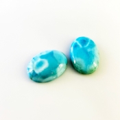 53.55 Carat Larimar 25x18mm Smooth Oval Shape AA Grade Cabochons Parcel - Total 2 Pcs.