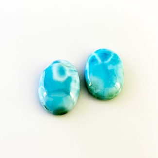53.55 Carat Larimar 25x18mm Smooth Oval Shape AA Grade Cabochons Parcel - Total 2 Pcs.