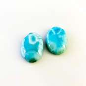 53.55 Carat Larimar 25x18mm Smooth Oval Shape AA Grade Cabochons Parcel - Total 2 Pcs.