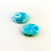 53.55 Carat Larimar 25x18mm Smooth Oval Shape AA Grade Cabochons Parcel - Total 2 Pcs.