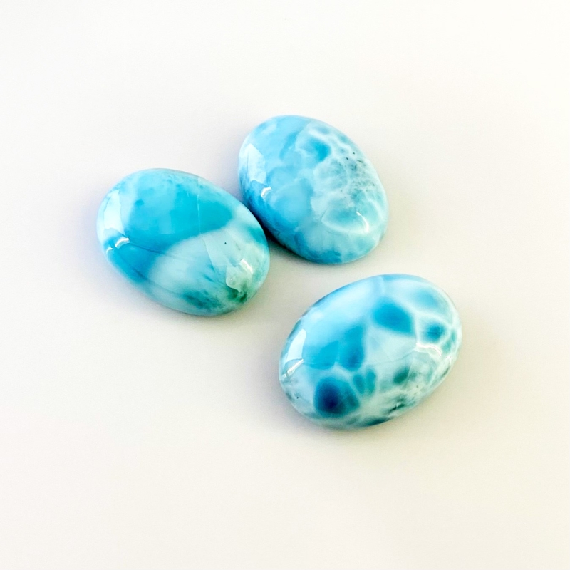 94.60 Carat Larimar 25x18mm Smooth Oval Shape AA Grade Cabochons Parcel - Total 3 Pcs.