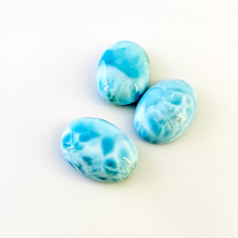 94.60 Carat Larimar 25x18mm Smooth Oval Shape AA Grade Cabochons Parcel - Total 3 Pcs.