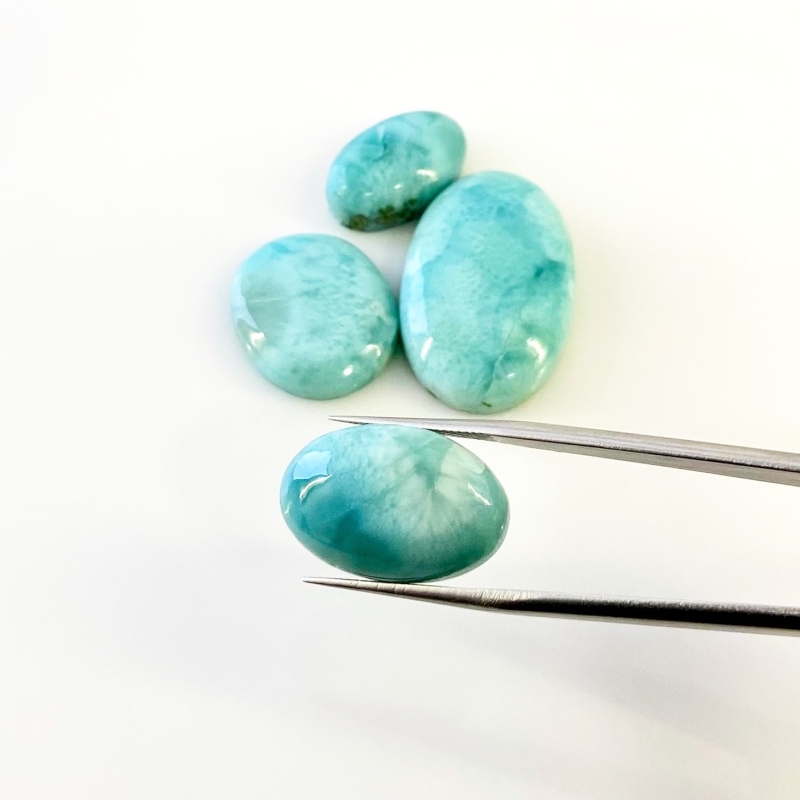 83.95 Carat Larimar 18x11.5-30x19mm Smooth Oval Shape AA Grade Cabochons Parcel - Total 4 Pcs.