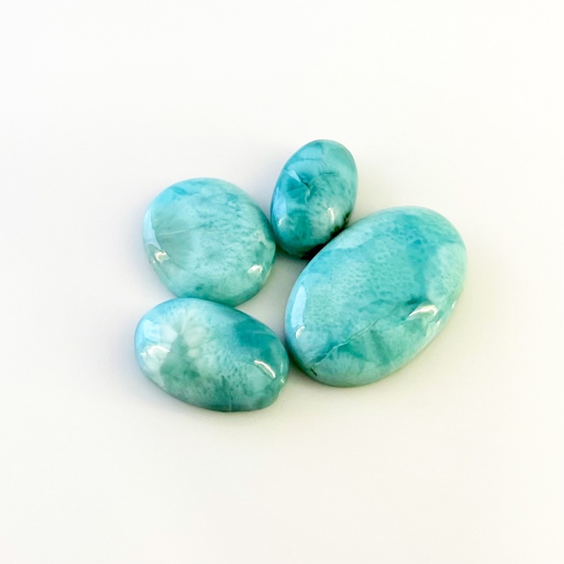 83.95 Carat Larimar 18x11.5-30x19mm Smooth Oval Shape AA Grade Cabochons Parcel - Total 4 Pcs.